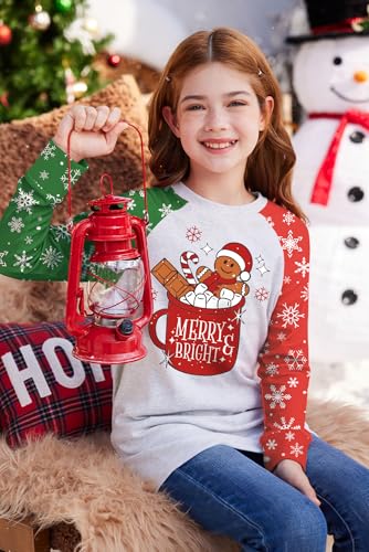 Image of BesserBay Girl's Christmas Buffalo Plaid Raglan Top Funny Holiday Graphic Shirt 4-14 Years