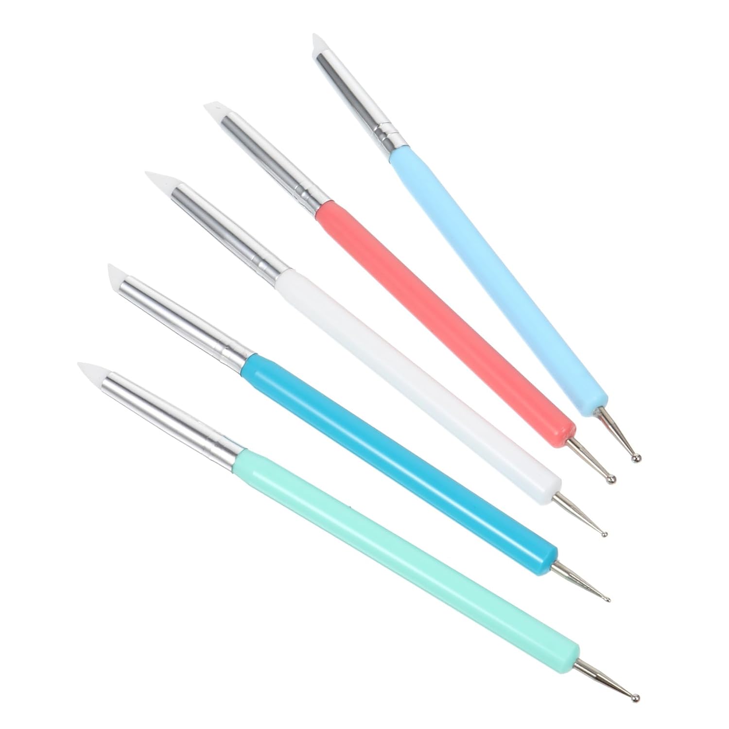 5 Pcs Dual-ended Nail Art Dotting Pens Silicone Brush Set for Manicure Nail Design Gel Polish Painting Tools for Home and Salon Use
