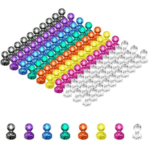 VNDUEEY 96PCS Strong Fridge Magnets, Colorful Magnetic Push Pins for Bulletin Board, Dry Erase Magnets Refrigerator Magnet, Small Strong Magnets for Whiteboard, Kitchen, School, Office, Map (8 Colors) Cover