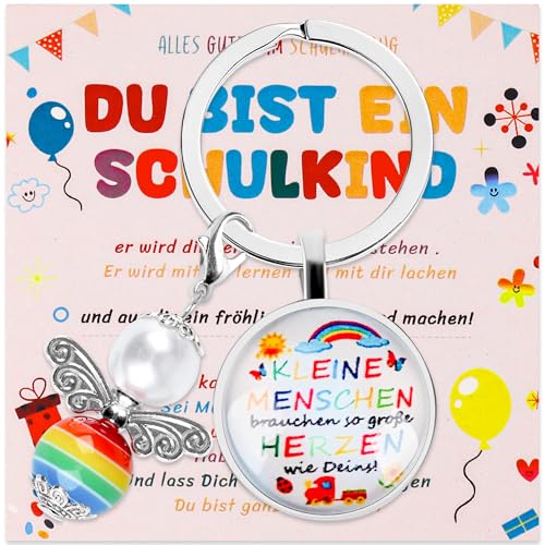 Friedwohl Einschulung Geschenk Schutzengel Schlüsselanhänger - Geschenke zur Einschulung Schulanfang Mädchen Glücksbringer - hübsche Grußkarte und eine exquisite Geschenkbox bei - Schulkind Schultüte