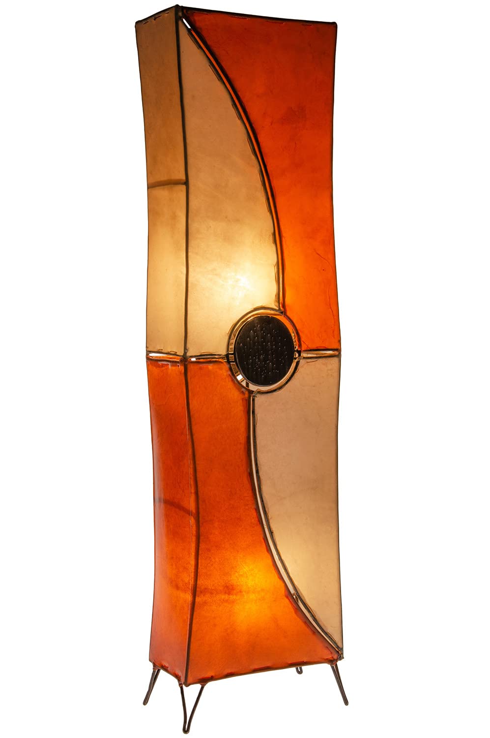 Orientalische Stehlampe Kaya – 95 Cm Hoch, Aus Metall & Ziegenleder, Orange-beige, Marokkanisches Design