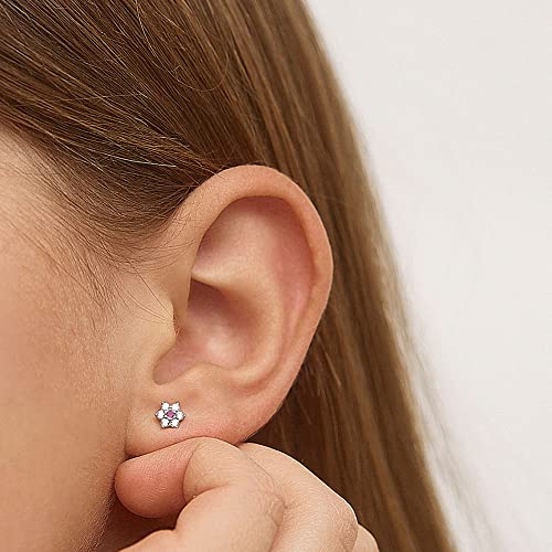 925 Sterling Silver Kids Earrings with 5mm Flower & Screw Backs for Young Girls - Dainty CZ Flower Screw Backs for Toddlers and Little Girls - Cubic Zirconia Floral Studs for Children3