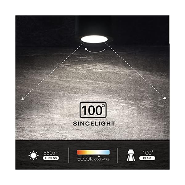 SINCELIGHT GU10 LED Leuchtmittel Deckenspots Reflektorlampe mit 100° Ausstrahlungswinkel, 6W(550Lumen)≈50W Halogen, RA≈92, Kaltweiß 6000K, Nicht Dimmbar, 6er-Pack – Bild 5