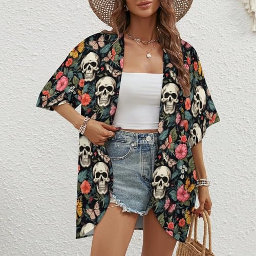 Colorful Flowers Floral Women's Cardigan Coat Half Sleeve Cover Up Summer Open Front Tops2