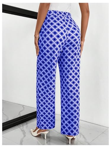 MakeMeChic Women's Geo Pattern High Waist Trousers Straight Leg Office Dress Pants2