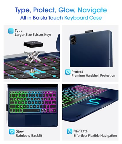 Image of Baisla iPad 10th Generation Case with Keyboard 10.9 inch& iPad 11th (A16) & iPad Air 11 (M4 /M3 /M2), Multi Trackpad, 360 Swivel & Rainbow Backlit for iPad Air 5th /4th,iPad Pro 11 4th /3rd /2nd /1st - Blue
