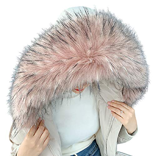 Queenbox Women's Detachable Faux Fur Scarf Scarves Collar Hood Trim Fluffy for Winter Coat Hat, Pink 02 23.6