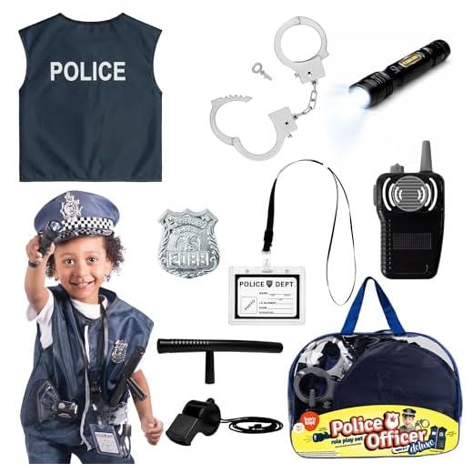 Born Toys Police Costume For Kids & Police Toys For Kids Ages 3-7 Includes Police Officer Costume For Kids Police Hat Toy Handcuffs For Kids Police Baton for Role Play and Kids Dress Up & Pretend Play