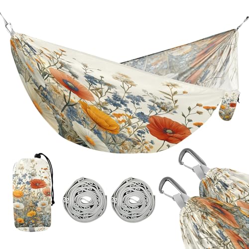 ATTX Pastel Flowers Camping Hammock - Lightweight & Portable Hammocks, Heavy Duty 330lbs Capacity for Indoor, Hiking, Backpacking, Travel, Backyard, Beach#35