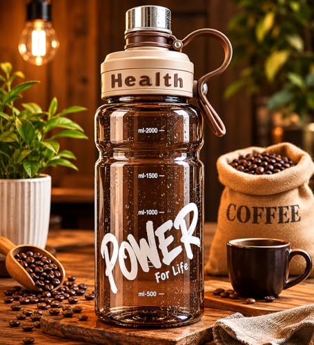 Image of 2 Liter Gym Sports Water Bottle Gallon Gym Bottle, Travel Bottle BPa Free material With Easy To Carry Handel Portable Mouth Motivational Sports Bottle (Brown)