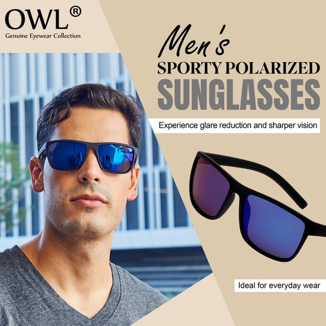 OWL Men's Sporty Polarized Sunglasses – Sun Protection, Lightweight and Stylish Eyewear with Polycarbonate Lenses - Pack of 33