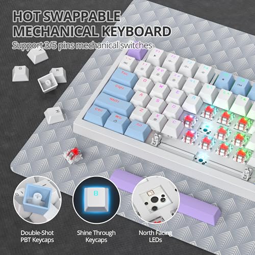 Image of 75% Purple Mechanical Gaming Keyboard with Hot Swap RGB and Gasket Mount - TKL Red Switch, 75 Percent, Creamy Mechanical Keyboard (82 Purple White)