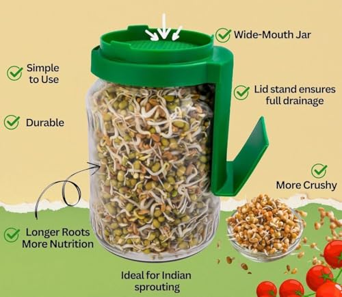 Image of Multi Use Sprouts Maker jars 2 In 1 Sprouts Maker jars Ex-1.Easy Drainage And 2.Storage Box | BPA-Free Reusable Sprouting Jar for Kitchen&Microgreens | Sprouts Making Box with Built in Drainage Stand