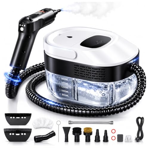 Violety Handheld Steam Cleaner with 14-Piece Accessories 3-Speed Adjustable Handle 15s Heat-Up 1.6L Large Tank High-Pressure Steam Chemical-Free Cleaning for Grease Floor Bathroom Window Cleaning