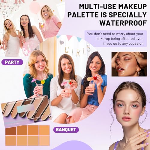 Image of Soft Matte Cream Concealer Palette | 8 Shades | Waterproof Full Coverage | Long Lasting Lightweight Formula | with Applicator for Blemishes Cover (Medium+Light)