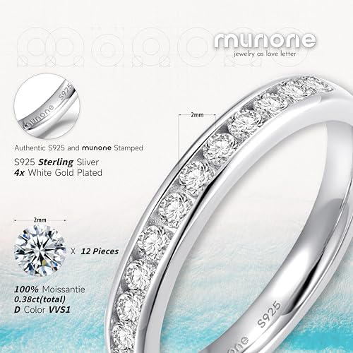 Moissanite Wedding Bands for Women Men|18k White Gold Vermeil Sterling Silver|Half Eternity Lab Created Diamond Band Ring|Scratch Resistant & Hypoallergenic|Non Tarnish Comfort Fit2