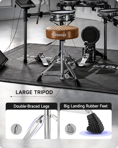 Donner Drum Throne Seat DT-150, Professional Drum Stool - Adjustable Hydraulic Height, Thick Padded Anti-Slip Cushion, Double-Braced Stability, Brown - image 5