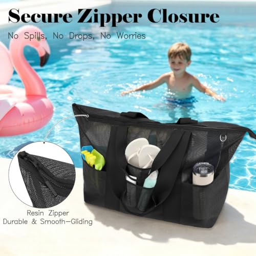 Image of Fammart Large Mesh Beach Bag for Women, Oversized Beach tote Swim Pool Bag