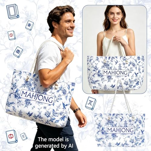 Set de Bolsa Azul y Blanca para Mahjong, 3 piezas miniatura 5