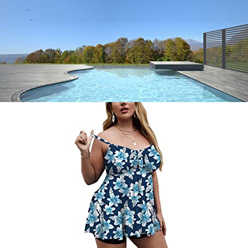 Maiô Feminino Plus Size Tankini, Roupa de Banho Feminina Plus Size Estampa Floral Alças Ajustáveis ​