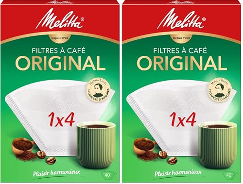 Melitta Filtres à Café, Taille 1 x 4, 40 unités (Lot de 2) Blanc