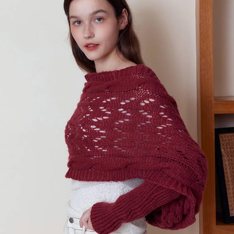 1 Pc Women's Knitted Sleeve Scarf, Red4