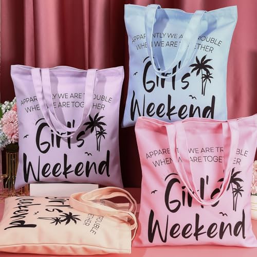 Paterr 8 Pcs Girls Weekend Gifts Includes 4 Makeup Bag Girls Trip Gifts 4 Weekend Tote Bag Travel Favors for Women Summer Cosmetic Zipper Pouch Wedding Birthday Bachelorette Party(Stylish Color)4
