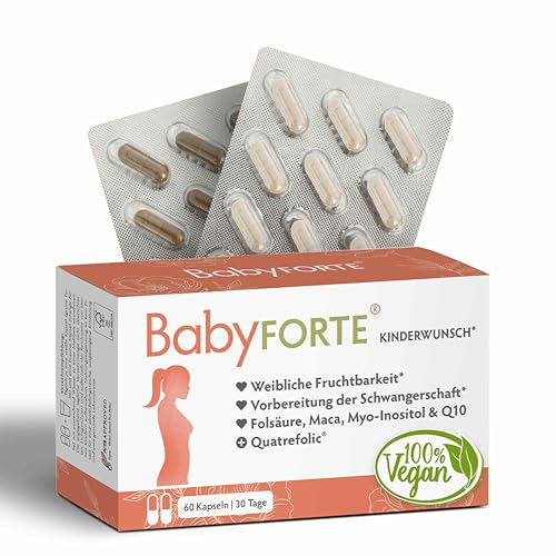 BabyFORTE Kinderwunsch Tabletten | vegan | Folsäure 800 μg, Quatrefolic, Maca, Inositol, Jod | 60 Kapseln | Schwangerschaftsvitamine