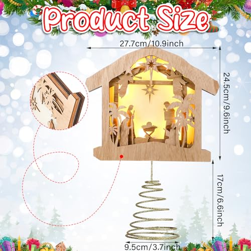 Vercraft 10.9" x 9.6" Nativity Christmas Tree Topper Wooden Cottage Tree Topper with LED Christmas Religious Rustic Lighted Treetop Nativity Scene Xmas Decorations for Holiday Ornaments Tables Decor by Vercraft - Image 2