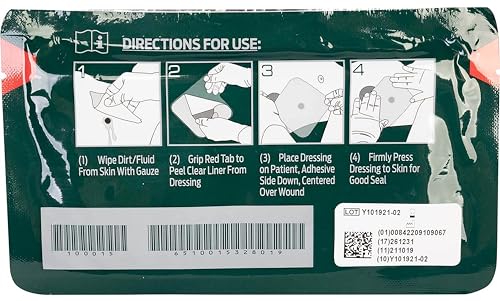 North American Rescue HyFin Chest Seal Occlusive (Unidad Individual) Vendaje Compacto para Heridas Abiertas en el Tórax, Trauma (10-0015) miniatura 3