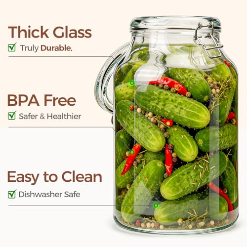 Image of ComSaf Large Glass Jars with Airtight Lids 1.1 Gallon 2 Pack Wide Mouth | BPA-free food-grade glass, wire clamp seal, wide mouth, 138 oz, bulk flour & sugar, rice, kimchi prep, large mason jar