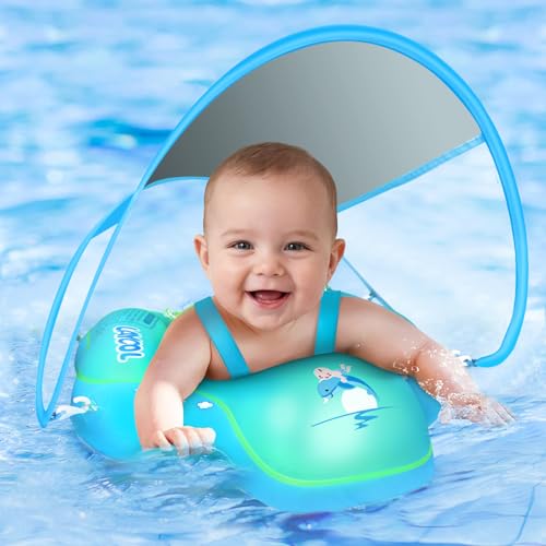 LAYCOL Baby Swimming Float with UPF50+ Sun Canopy Baby Floats for Pool No Flip Overbaby Pool for Baby Age of 3-36 Months