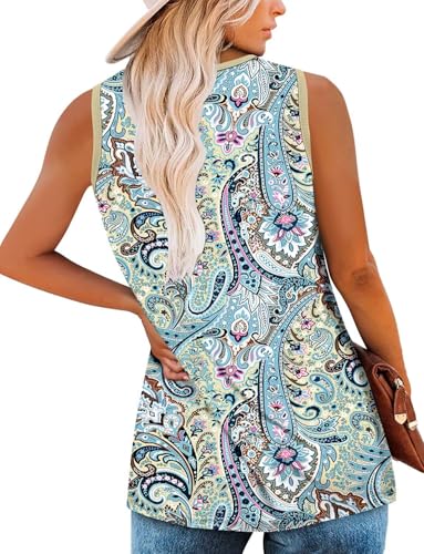 KISSMODA Womens Flora Print Tank Tops Ribbed Summer Shirt Sleeveless Summer Casual Women Blouses(S-3XL)
