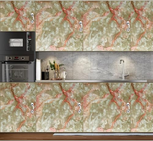 Image of HOME13 Orange Creama Marble Vinyl Self Adhesive Removable and Decorative Vinyl Wallpaper for Kitchen Countertop Cabinets Table, 2 Ft x 8 Ft with 2pcs
