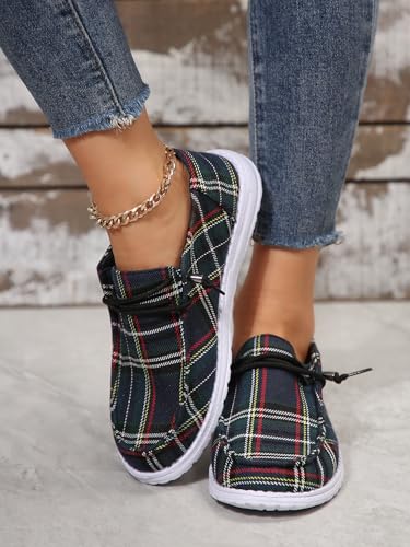 Men's & Women's Slip-On Loafers - Breathable Boat Deck Shoes with Non-Slip Sole, Comfortable Walking Shoes for Daily Outings & Retro Style (Blue Checkered)3