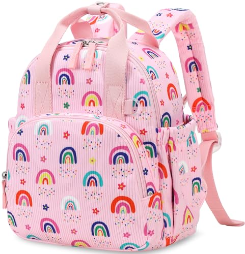 LEDAOU Mochila infantil de veludo cotelê para meninas e meninos de 2 a 4 anos pré-escolar, jardim de infância e crianças, linda bolsa escolar de viagem, Arco-íris, Mini, Mochila infantil para meninas