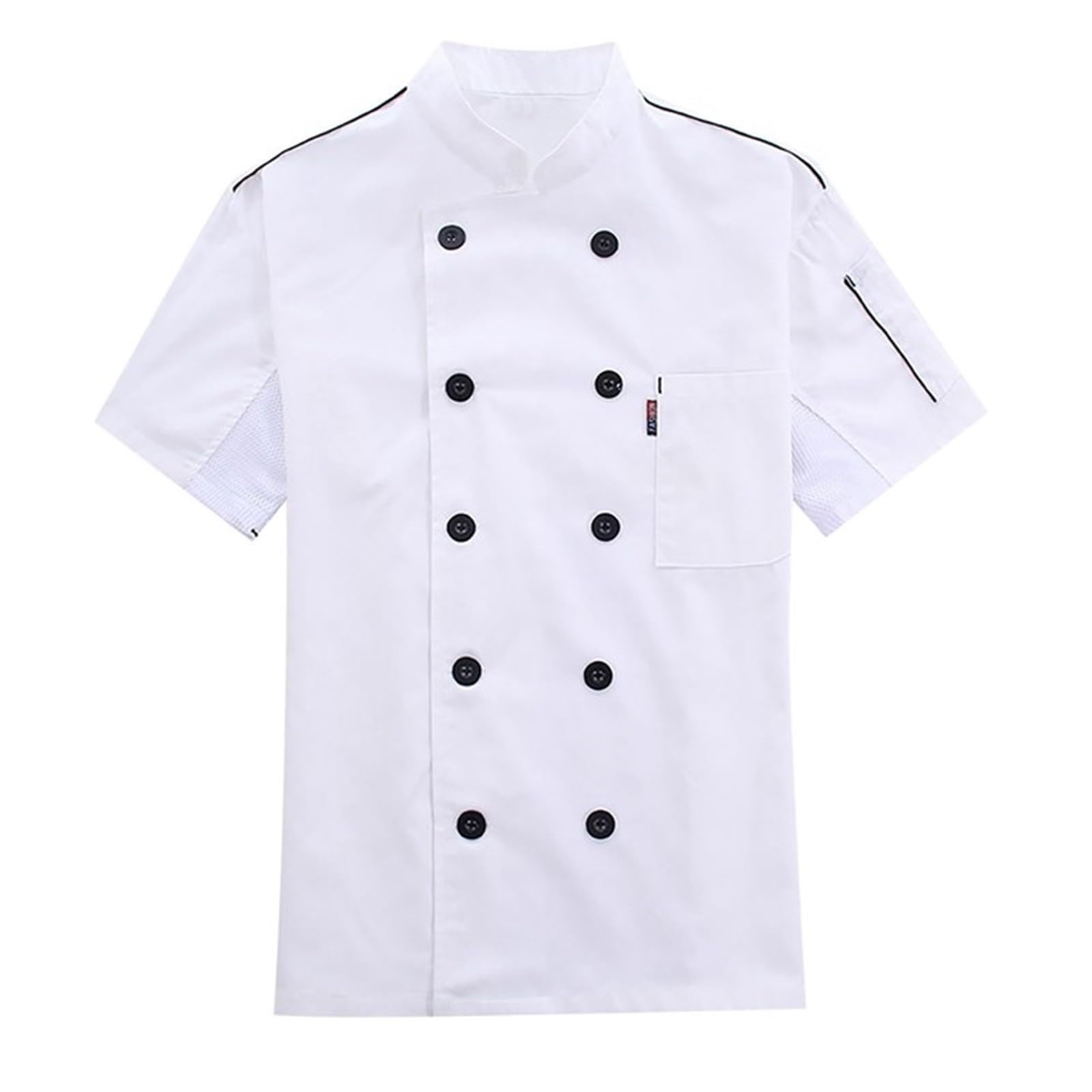 Veste de cuisine pour homme à manches courtes en coton - Chemise respirante - Vêtement de cuisine léger - Séchage rapide - Double rangée - Anti-taches - Col montant - Uniformes de restaurant
