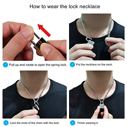DIBOLA Padlock Necklace Stainless Steel Lock Chain for Men Women Silver 18-24 inch3