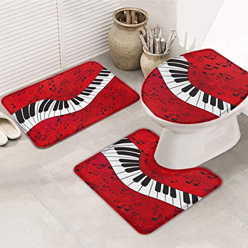 Rutschfester Badteppich-Set, 3-teilig, für Badezimmer, Klaviermusiknoten-Muster, luxuriöse Memory-Schaum-Badezimmermatten, U-förmige Konturmatte, WC-Deckelbezug, 20 x 31 + 16 x 20 + 16 x 18 cm – Bild 3