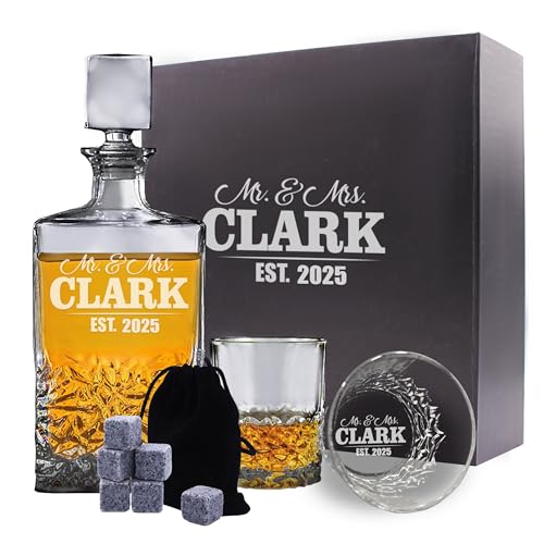 The Wedding Party Store Premium Glass Liquor Couples Decanter Set for Anniversary Wedding Housewarming