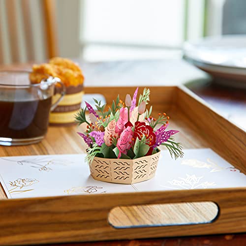 Lovepop Pink Rose Basket Pop Up Card, 5X7-3D Greeting Card, Pop Up Paper Flowers, Valentine's Day Greeting Card For Mom, Anniversary Card For Wife, Appreciation Card, Thinking Of You #TOP4