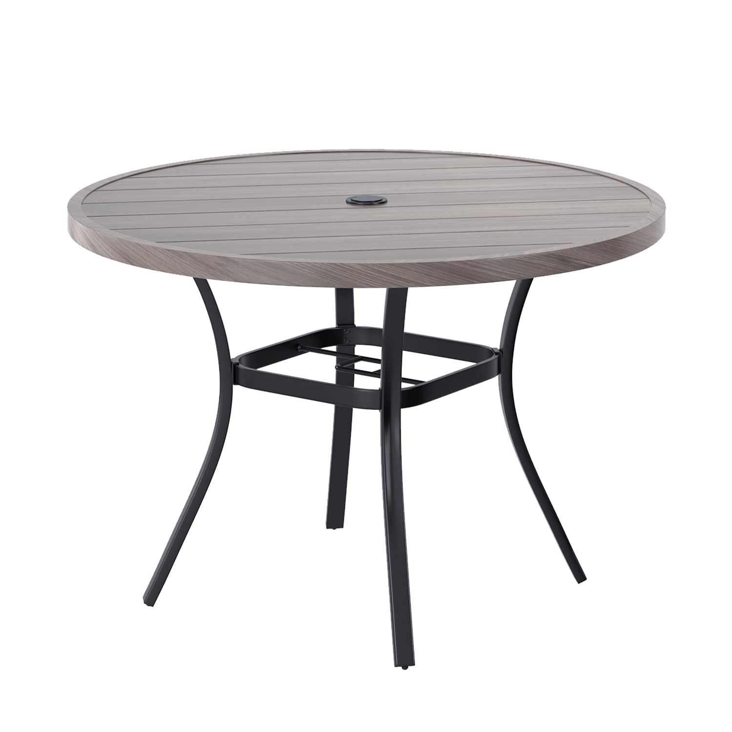 VICLLAX Round Patio Table with Adjustable Umbrella Hole, All Weather Outdoor Round Dining Table for Lawn Garden, 41.2"x 28" Grey Wood-Like Outdoor Coffee Table