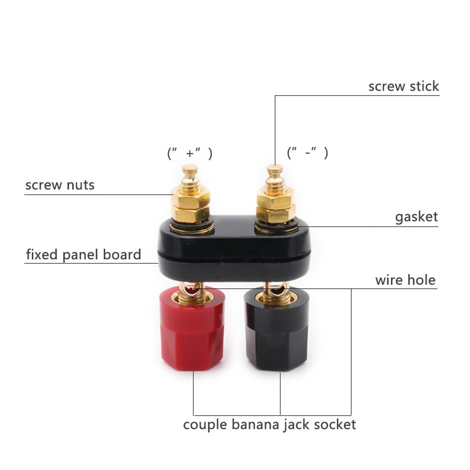 Fiches Banane Couple bornes Rouge Noir connecteur amplificateur Terminal Liaison Poste Banane Haut-Parleur Prise Jack