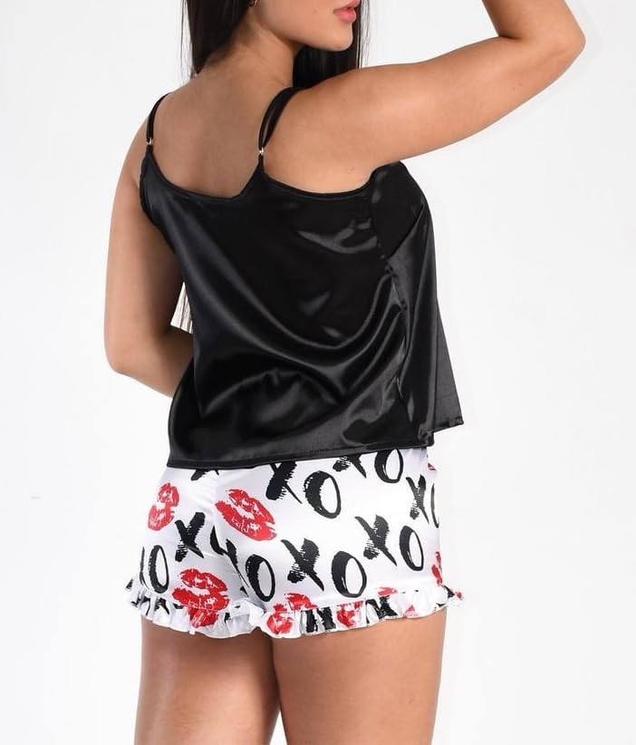 Women's Heart PJ Cute Pajamas Shorts Set Sexy Coquette Bow Pjs V-Neck Cami Top Boxer Shorts Lingerie Lounge Sets - Image 3