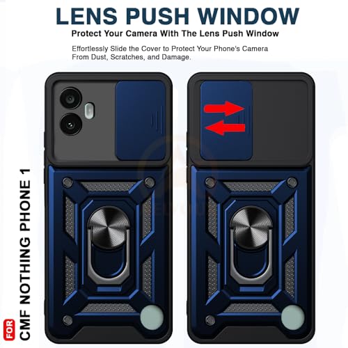 Image of Armor Bumper Back Cover Case for Nothing CMF Phone 1 Rotating Camera Cover, Ring Holder & Kickstand | Heavy Duty & 360 Degree Protection Nothing CMF Phone 1 Back Cover (Blue)