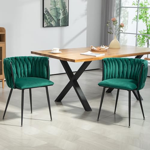 VSOGA Juego de 2 sillas de comedor de terciopelo de lujo con patas de metal doradas y diseño tejido a mano, acolchado suave, para comedor, sala de estar, dormitorio