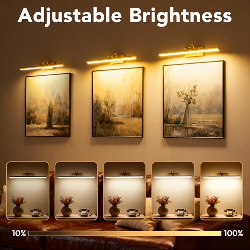 Image of Picture Light,5000mAh Battery Operated Wall Sconce,20inch Art Light,Brass | Metal Photo Lights for Wall,Remote Timer and Dimmer Gallery Light,Metal Painting Light for Portrait Display Frame