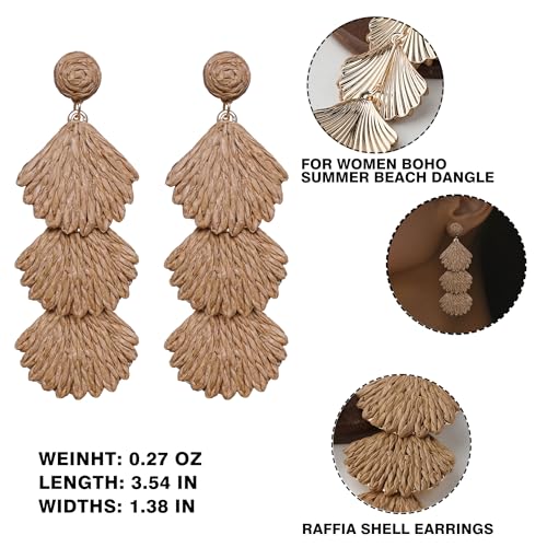 SELFWIMG Women's Bohemian Raffia Dangle Earrings – Stylish Rattan Drop Jewelry with Seashell Design for Summer Beach Vibes - Image 6