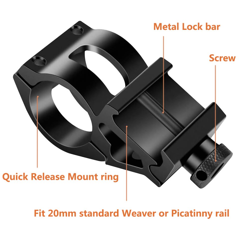 ACEXIER 25.4mm/30mm Supporto per Torcia elettrica Supporto per cannocchiale a sgancio rapido per Torcia Offset per Guida Picatinnly da 20 mm Accessori per Armi da Caccia
