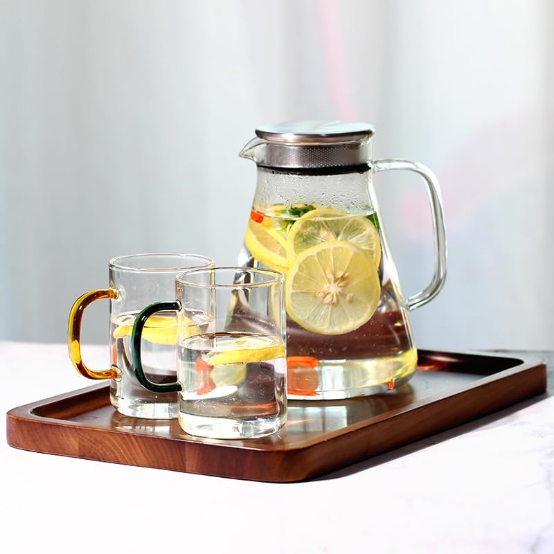 Glass Water Pitcher with Stainless Steel Lid and Filter，Transparent glass kettle
